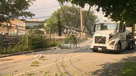 Truck crashes into power pole in Newton, knocking down wires